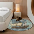 thumbnail image 2 of Round Area Rugs Collection 3 Ft, Vintage Sailboat Non-Slip Residential Carpet, Blue Ocean Seaports Anchors Farmhouse Wood Indoor Crawling Mats Doormat Runner Rugs Play Mat for Bedroom, 2 of 8