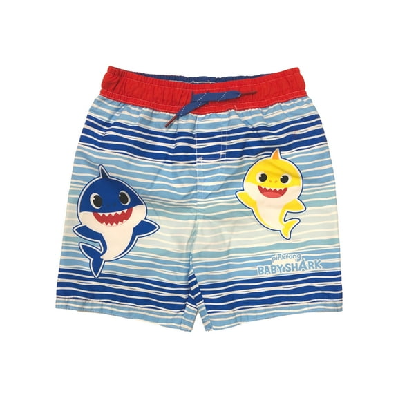Baby Shark Toddler Boys Blue Striped Swim Trunks Board Shorts 4T