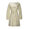 thumbnail image 6 of Women's Fashion Loose Long Sleeve Straight Sequin Glitter Beaded Cocktail Dress for Party and Evening Events in Spring and Autumn,Gold,M, 6 of 8