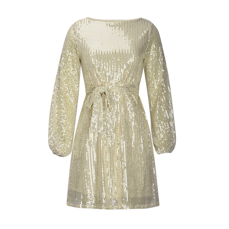 3 4 sleeve gold sequin dress Forplay Clubwear Devnya Metallic Gold Sequin 3/4 Sleeve Mini Dress 883823