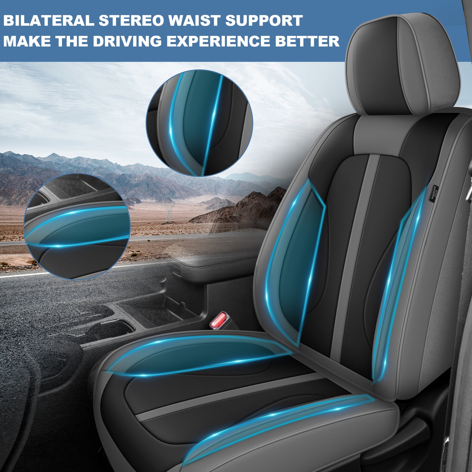 DIKSOAKR Seat Covers Full Set for Acura MDX 2004-2024 2025 Faux Leather Waterproof Comfort Car Seat Covers Lumbar Support Compatible Airbag Grey,Full Set(2 Row 5 Seats)