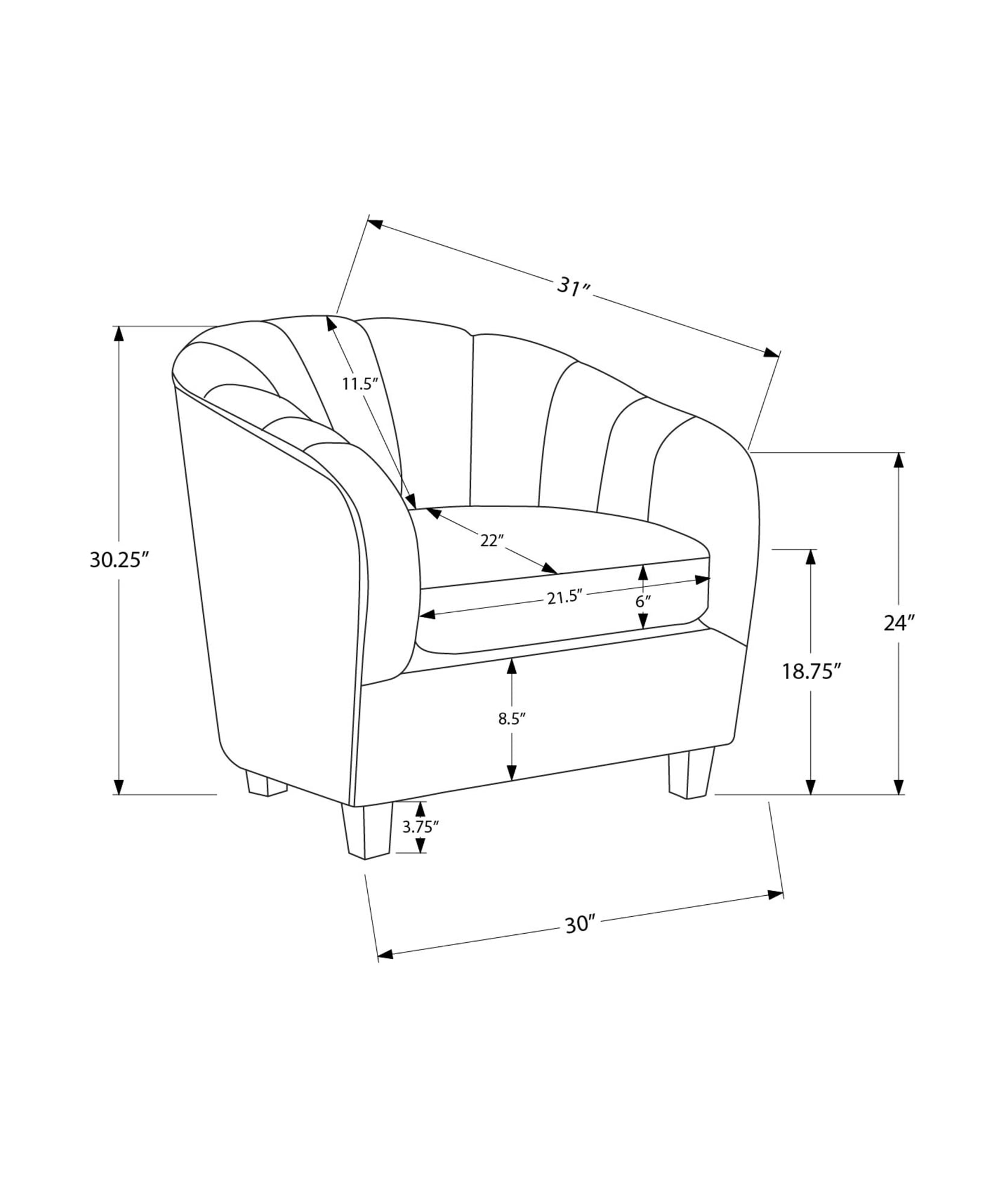 Monarch Specialties - I 8092 Accent Chair, 31"H, Upholstered, Bedroom, Dark Grey Fabric, Contemporary