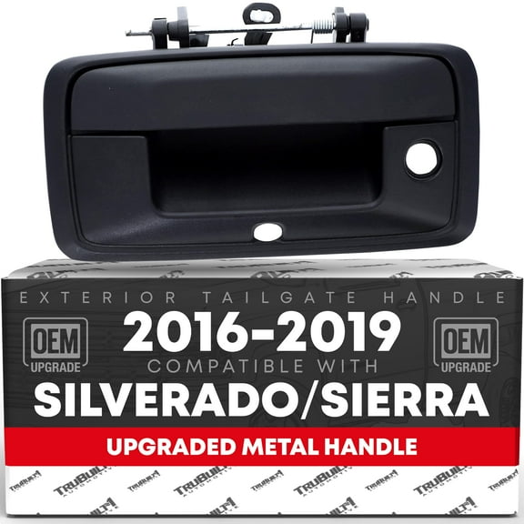 Tailgate Handle Assembly, Upgraded Metal - Compatible with 2016-2019 Chevrolet Silverado, GMC Sierra, Liftgate Latch Handle, Textured, w/ Keyhole, Camera Hole - OEM 23448681, 23487215, 84016231, 9772