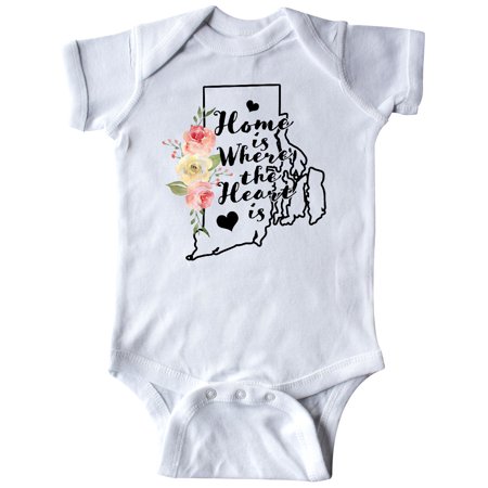 

Inktastic Rhode Island Home is Where The Heart is with Watercolor Floral Gift Baby Girl Bodysuit