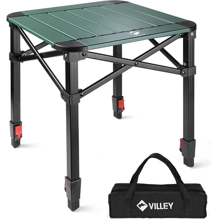 VILLEY Folding Camping Square Table with Carry Bag, Lightweight Aluminum Adjustable Square Table for Outdoor, Camping, Picnic, Backyards, BBQ (M)
