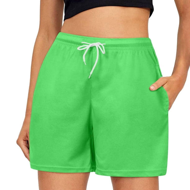MKLEKYY Pantalones Cortos Para Correr Para Mujer, Con Cordón Ajustable, Cintura De Color, Cómodos, Elásticos, Lisos, Pantalones Casuales Con Bolsillo Para Mujer