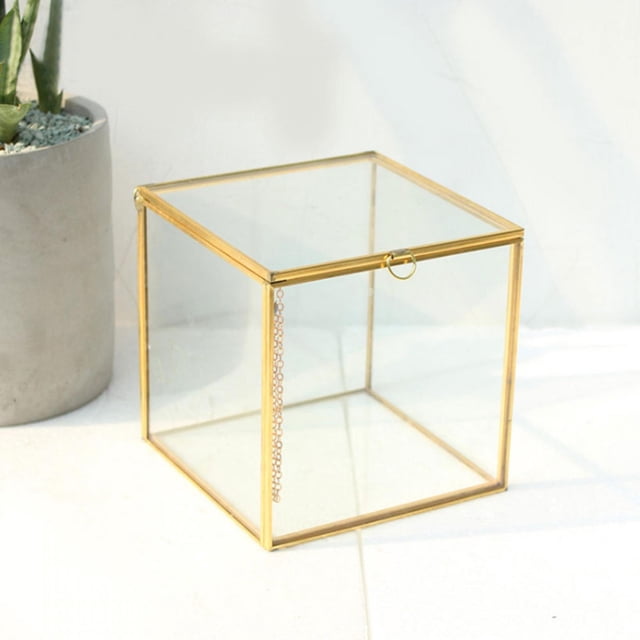 Unique Geometric Box Shape Plant Planter, Widened Copper Bar Glass Planter, for Flower Shop and Coffee Shop