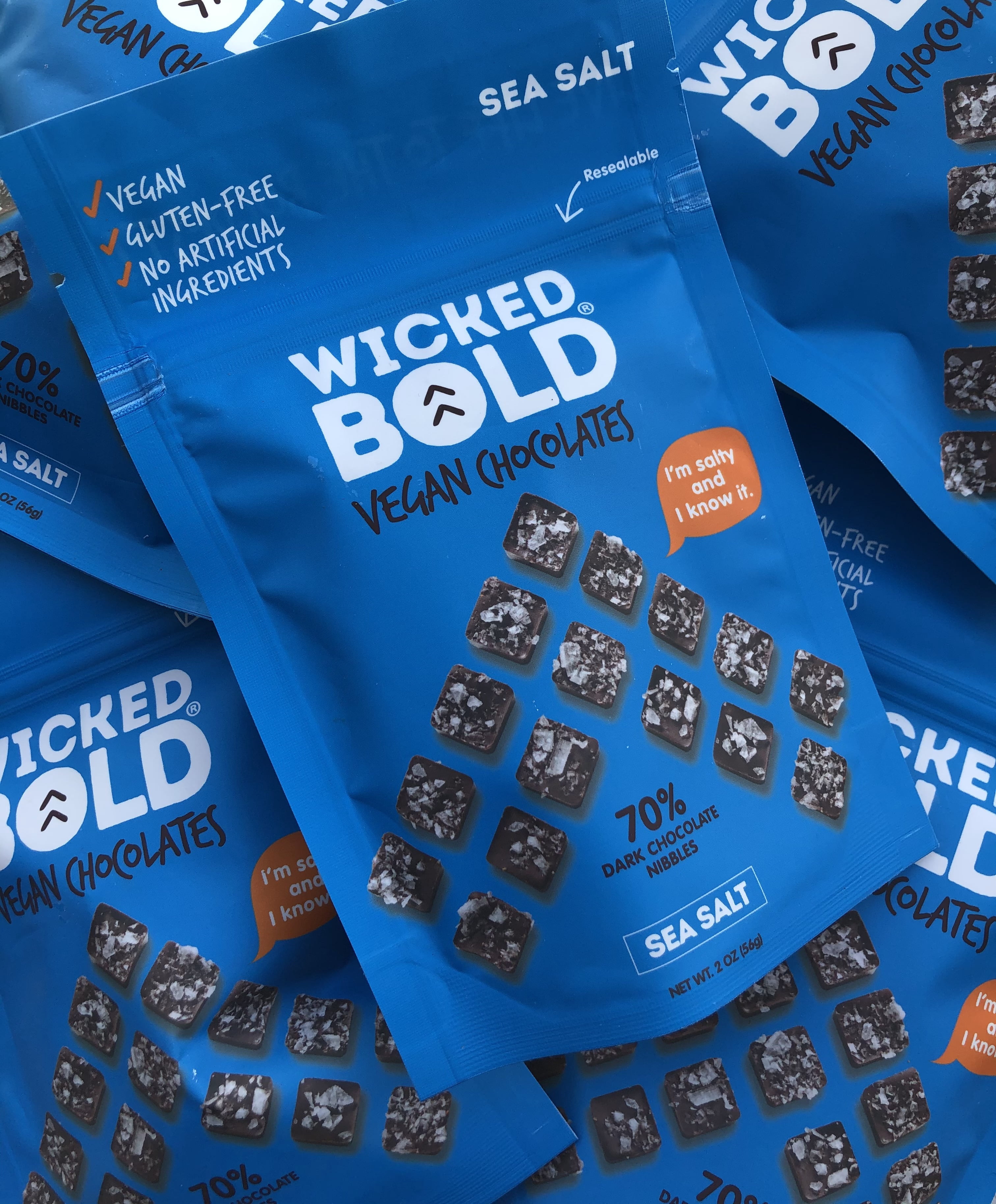 Wicked BOLD 70% Sea Salt Dark Chocolate Candy Individual Pack 2.5oz, 28 Pieces