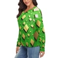 thumbnail image 2 of Green Gold Squares Modern Art V-neck Sweater Winter Clothes Long Sleeve Knitwear Sweater Women's Pullover, 2 of 5
