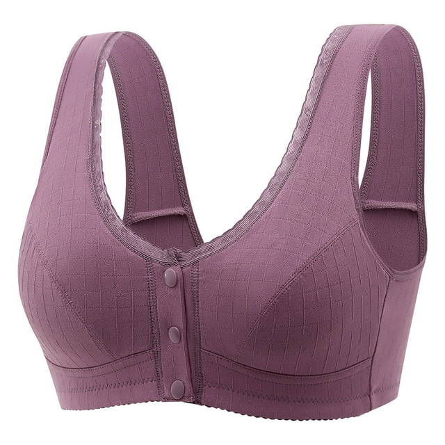 Kyusrd Front Open Bras For Women Button Wirefree Closeure Gathering Push Up Bras Solid Color Large Size Without Steel Ring Comfy Breathable Soft Cotton Daily Underwear