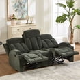 thumbnail image 3 of Ebello Manual Recliner Sofa, Soft Fabric Overstuffed 3-Seat Reclining Couch with Cup Holders for Living Room & Home Theater, Dark Green, 3 of 10