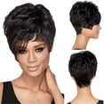 thumbnail image 1 of Perruque Humaine Synthétique Duveteuse à Cheveux Courts, Légèrement Bouclée, Cheveux Courts Noirs Réalistes pour Femmes, Perruques en Dentelle Bouclée, 1 of 4