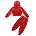 thumbnail image 4 of iEFiEL Unisex Kids Boys Girls Hip-hop Jazz Dance Costume Sequins Hooded Tops with Pant Red 10-12, 4 of 7