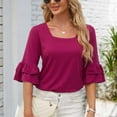 thumbnail image 6 of Giftesty Womens Tops Plus Size Women's Casual Solid Color Neck Ruffled Middle Sleeve Loose T-Shirt Top, 6 of 8