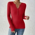 thumbnail image 3 of WMTSBSRW Women's Ribbed Knit Henley Shirts Fall Long Sleeve Half Button Blouse Dressy Casual Comfy V Neck Tunic Sweaters Solid Silm Fitted Undershirts, 3 of 7