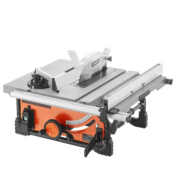 KFFKFF Worksite Table Saw, 10-inch 15-Amp, Maximum 25-in Rip Ability, Achieves Cutting Speeds of 4500RPM, Equipped with 40T Blade, Compact and Mobile Tablesaw with Sliding Miter Gauge