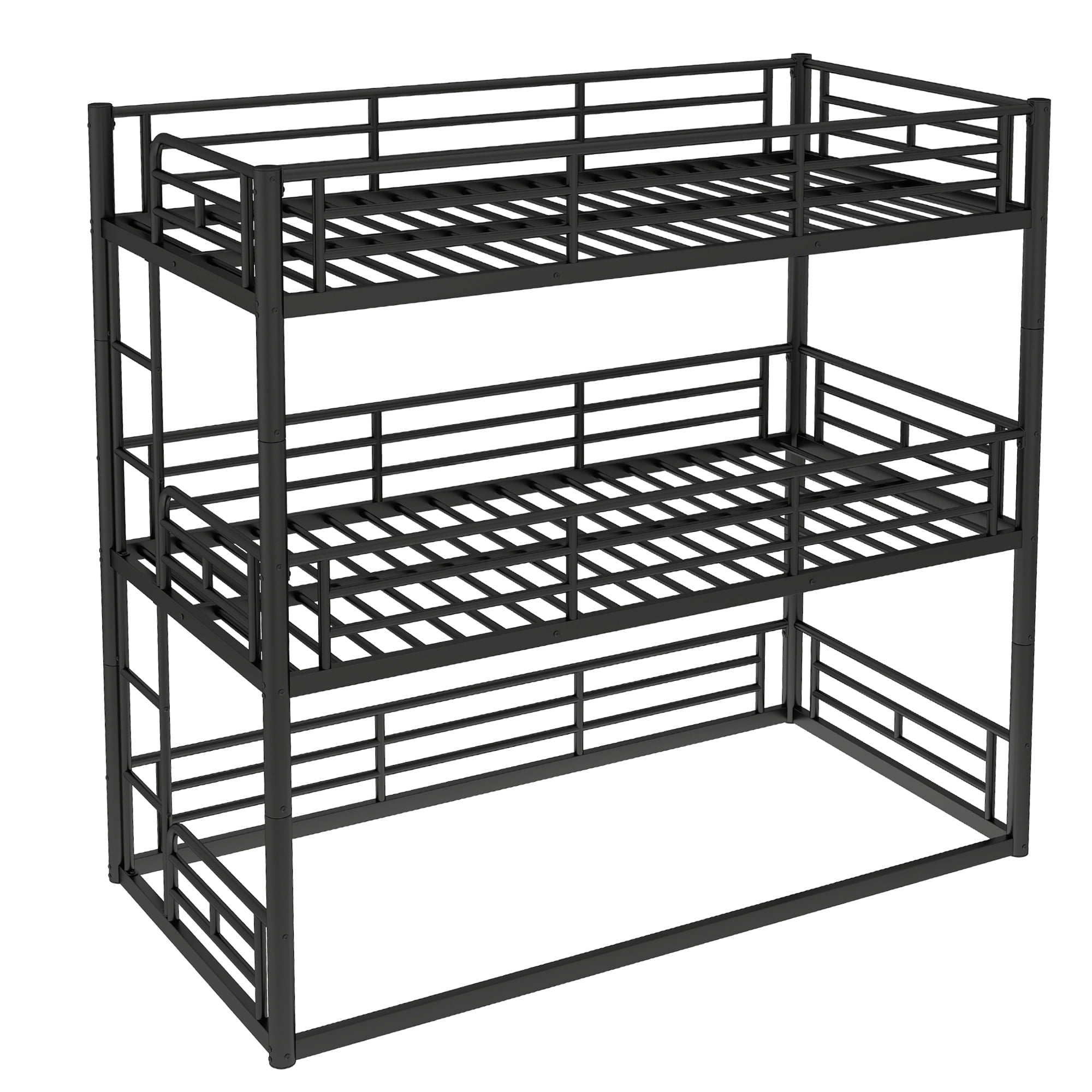 Leumius Twin over Twin over Twin Bunk Bed,Metal Triple Bunk Bed for 3 Kids/Teens,Heavy Duty Triple Bed with Guardrail and Ladder,Separates Into 3 Twin Beds,Black
