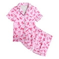 thumbnail image 4 of Toddler Satin Pajamas for Girls Heart Print Short Sleeve Button Down Nightwear with Shorts Set Holiday Outfits 4-5 Years Toddler Pajamas Girls, 4 of 4