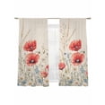 thumbnail image 6 of Red Poppy Flower Sheer Curtains for Living Room Bedroom Patriotic Botanical Summer Floral Sheer Curtains 72 Inch Long 2 Panels Set Light Filtering Curtain Window Treatments Drapes for Dining Room, 6 of 6