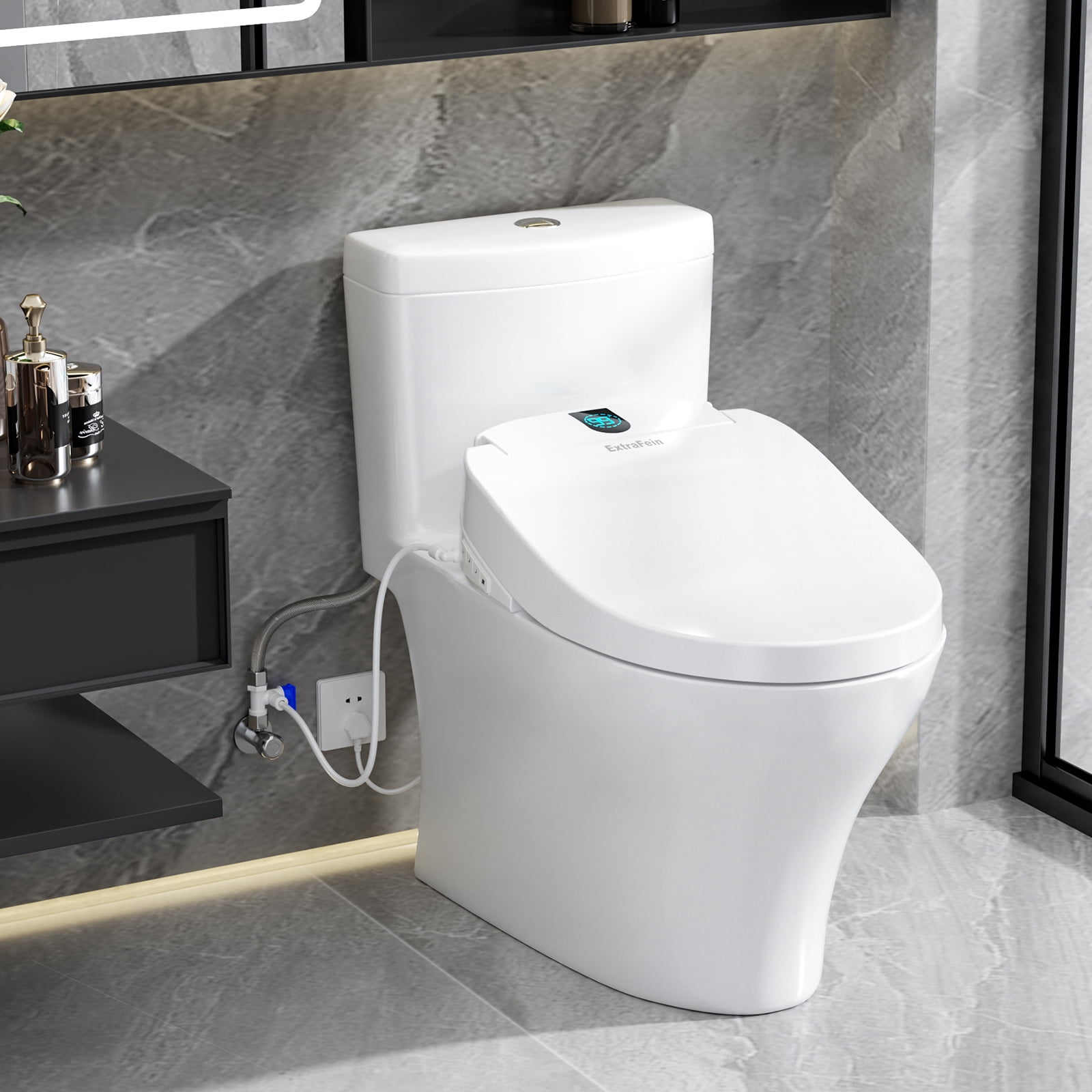 Smart Electric Bidet, Heated Toilet Seat Elongated with Dual Control, LED Display, Instant Warm Water & Air Dryer, Self-Clean Nozzle, Slow Close Lid, UV Light, Child/ECO/Silent Mode