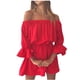 thumbnail image 1 of Vestidos estampados y sólidos con mangas acampanadas y hombros descubiertos, informales, sexys, de verano, para mujer Fridja  bnh6539, 1 of 5