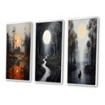 thumbnail image 3 of Designart "Sunset in a Mystic Forest by the River" Landscape & Nature Framed Wall Art Set Of 3 - Orange River Mountain Frame Gallery Set For Office Decor, 3 of 6