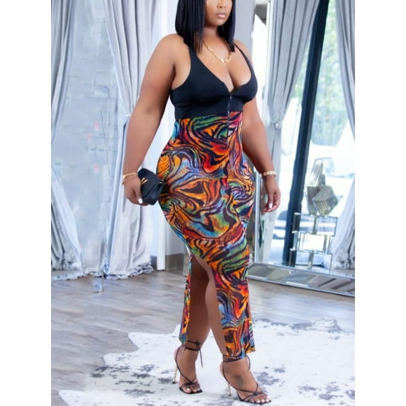 LovelyWholesale Women's Tie-dye Slit Cami Bodycon Dress