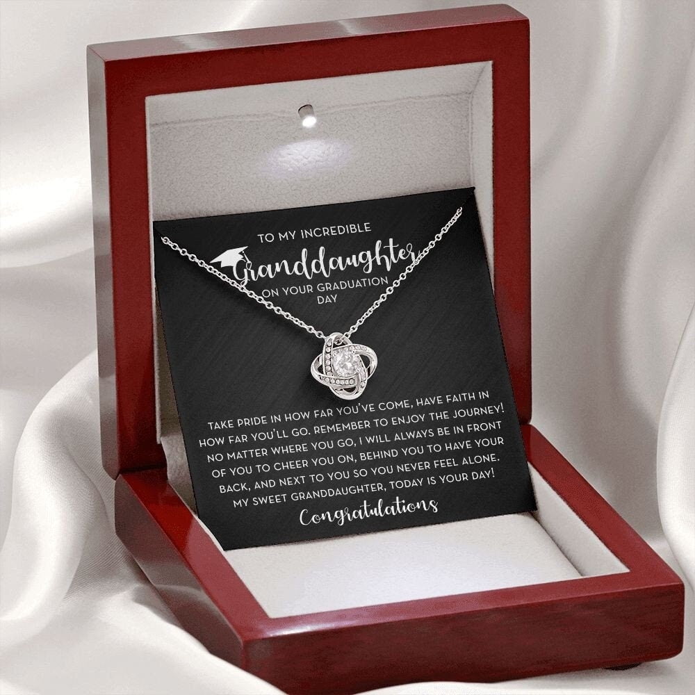 Granddaughter Graduation Necklace Gift, White Love Knot Necklace