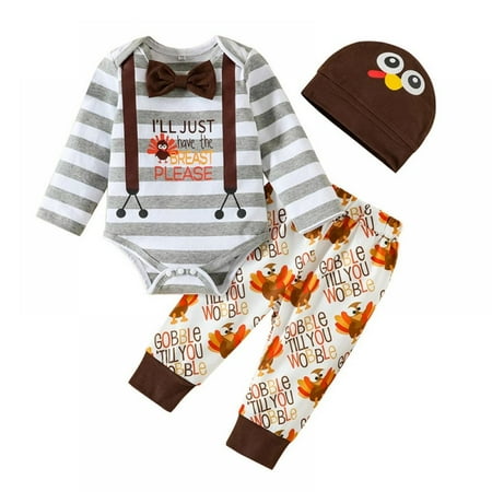 

BULLPIANO Newborn Boy Girl Thanksgiving Day Outfit Newborn 1st Thanksgiving Clothes Turkey Outfit 0-24 Months