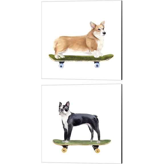 Great Art Now Pups on Wheels by Annie Warren 2 Piece Canvas Art Set Each 14W x 14H