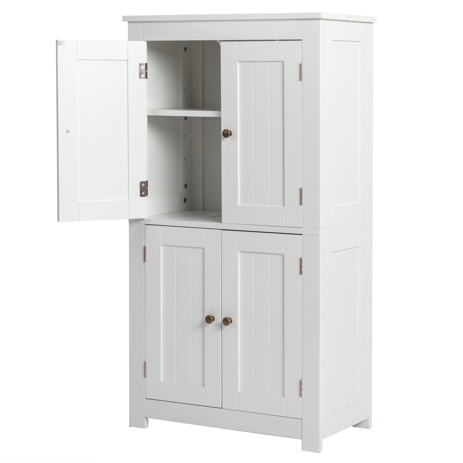 Ktaxon Bathroom Floor Storage Cabinet, Freestanding Cabinet with 4 Doors, Adjustable Shelves, White