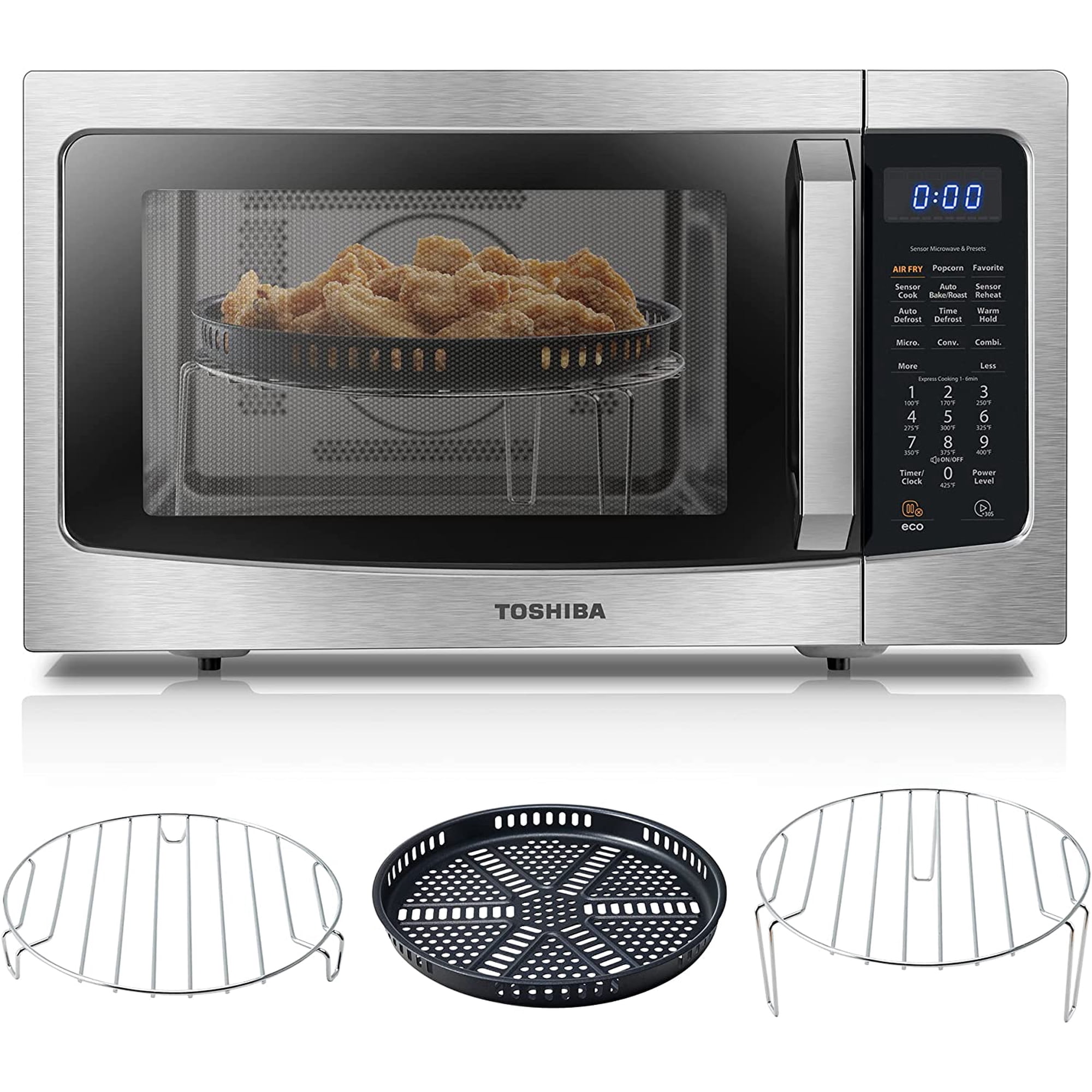 TOSHIBA 4-in-1, 1.5 cu. ft., Countertop Microwave Oven, Smart Sensor, 1000 Watts, ML-EC42P(SS), Stainless Steel