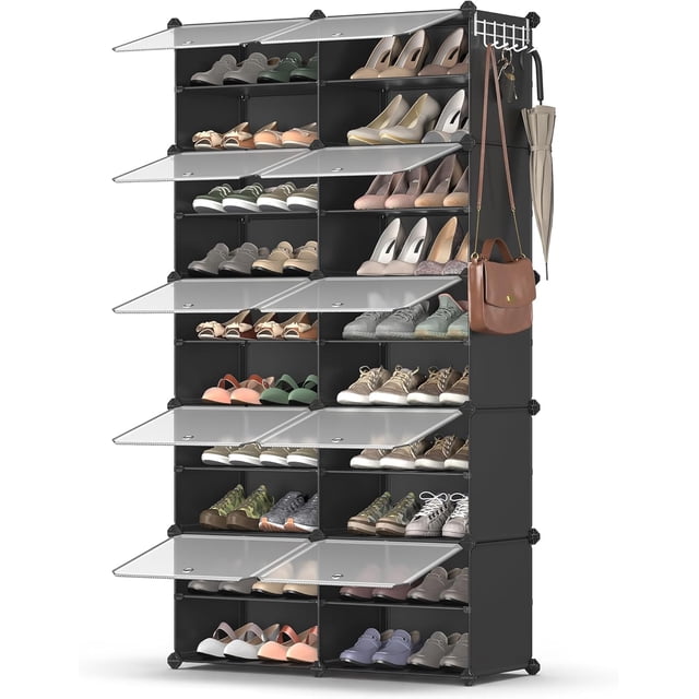 SONGMICS - Zapatero, organizador de zapatos de 8 cubos con puertas, 32 pares de armarios de plástico para recámara, entrada, marco de acero, panel de plástico, color blanco ULPC034W01