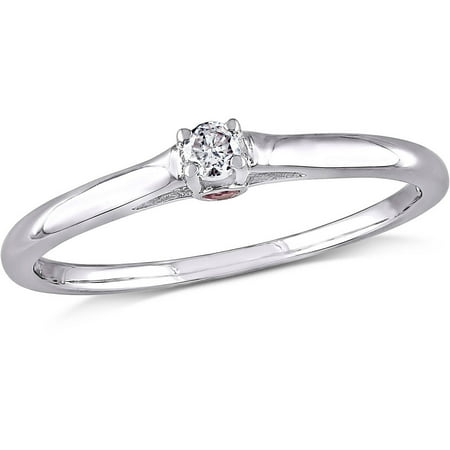 Miabella Diamond Accent and Pink Sapphire Accent Engagement Ring in Sterling Silver