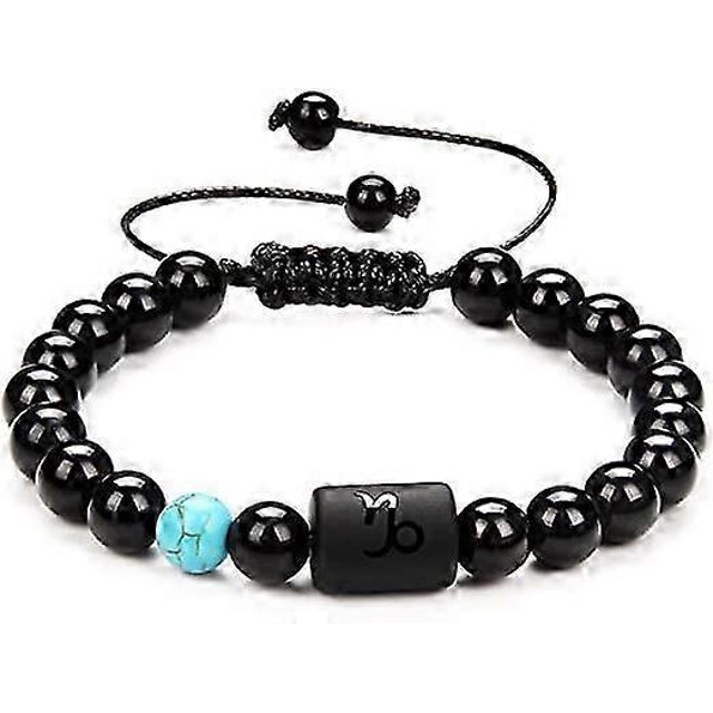 Bracelet, Natural Healing Black Obsidian Bracelet for Men Women Couple Friends, 8mm Adjustable Constellation Gemstones Agate