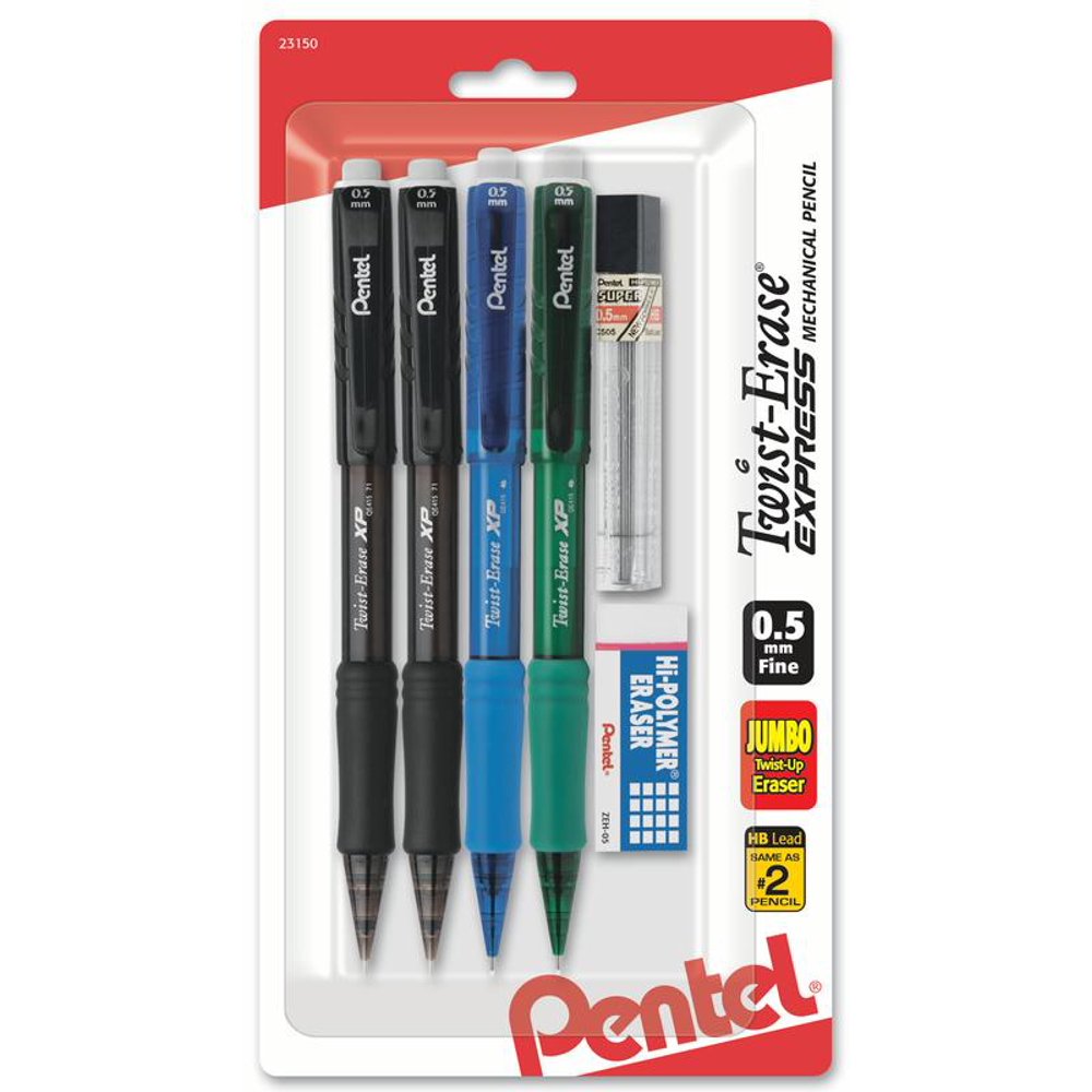 Pentel TwistErase Express Mechanical Pencil (0.5mm) 4pk, Lead/Eraser