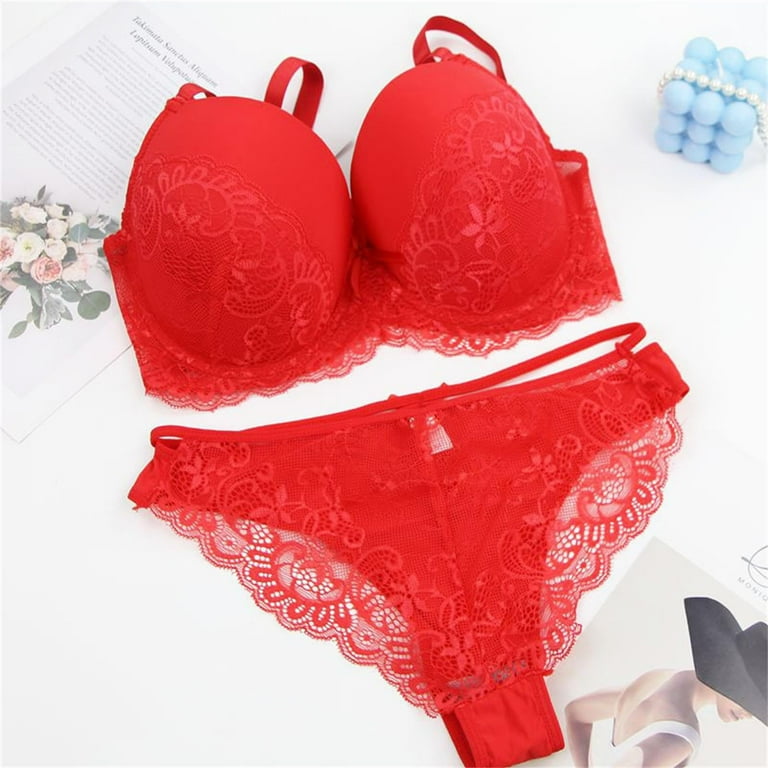 Hcntes Sexy Lingerie for Women - 2 Piece Lace Teddy Lingerie Set with Underwired Bra for a Sexy Silhouette M Red