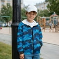 thumbnail image 4 of FUIALDOLG Blue Camo Dinosaur Print Full Zip Hoodie Oversized Boys Cute Winter Jackets with Pockets Casual Long Sleeve Sweatshirts for Boys, Size L, 4 of 7