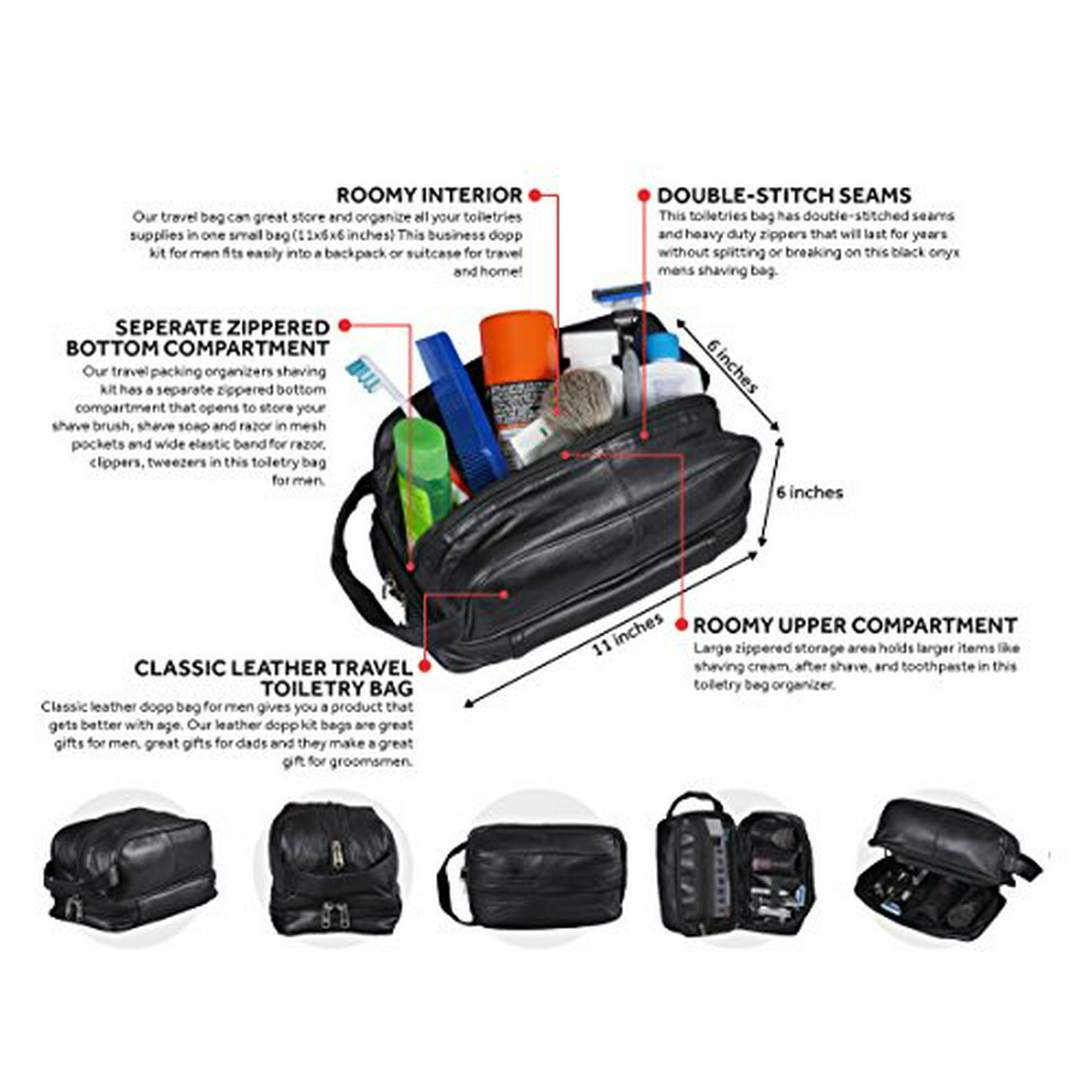 Mens Toiletry Bag Shaving Dopp case for Travel by Bayfield Bags Black Mens Shower Bag for Bathroom Hygiene. Holds Beard Trim Kit Accessories and Body Shavers. Walmart