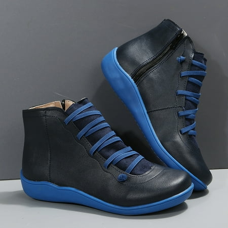 

Women s Ankle Boots Zip Side Lace-up Detail Flat Boots