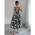 thumbnail image 4 of Black And White Floral Print Sleeveless Fit And Flare Midi Dress, 4 of 6