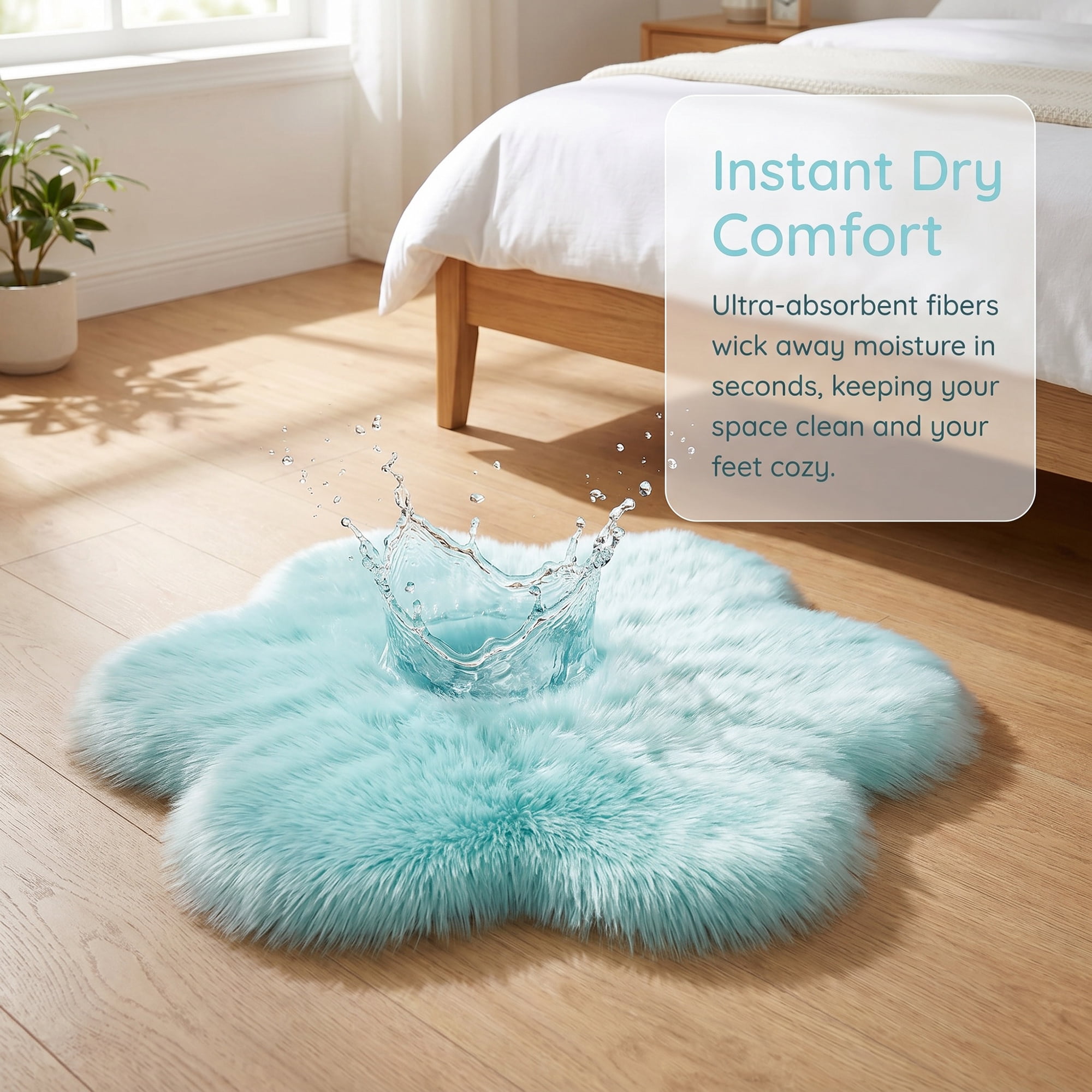 Unique Bargains Shaggy Flower Area Rug Fluffy Non-Slip Fuzzy Carpet 24" x 24" Light Blue