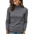 thumbnail image 2 of Women's Turtleneck Pullover Fall Winter Fashion Long Sleeve Pullover Top Slim Fit Stretch Knit Casual Soft Cozy Style Dark Gray L, 2 of 6
