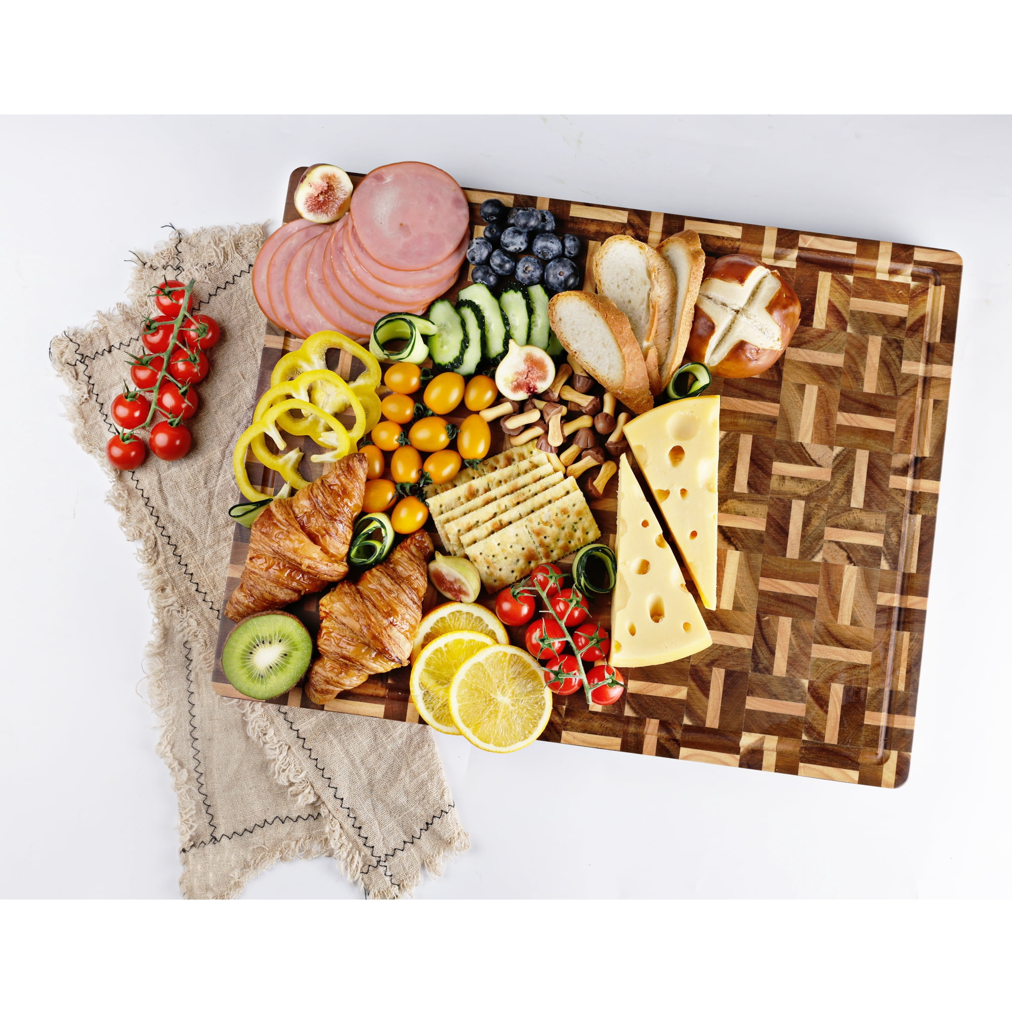 YOUSUNLONG End Grain Cutting Board 20" x 16" x 1.5", Acacia & Oak Wood Chopping Board with Juice Groove and Carry Handles