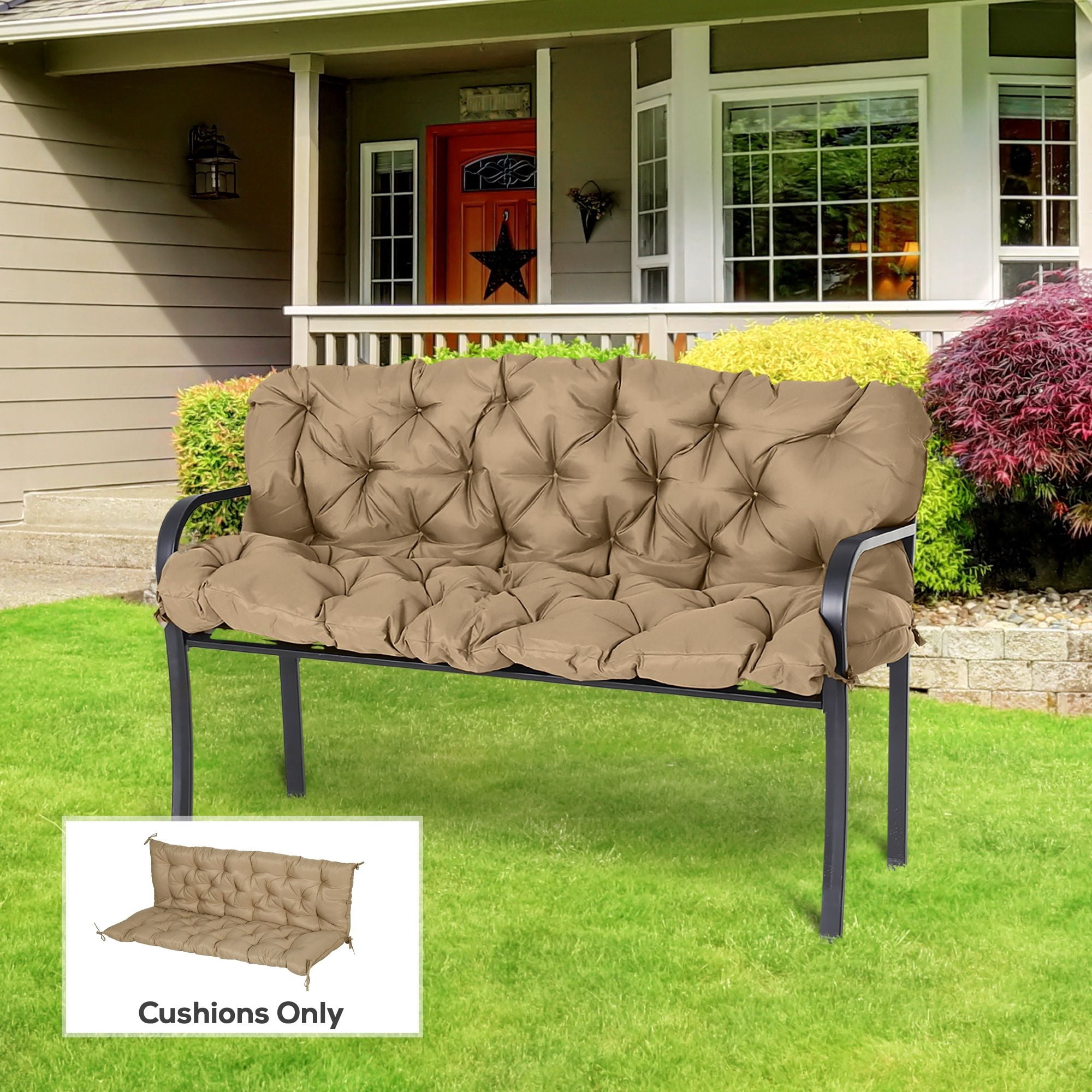 Alvantor Bench Chair Cushion 3-Seater Patio Cushions with Backrest for Swing Chair, Patio Sofa, 59" x 38" Dark Khaki