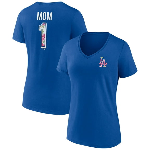 Women's Royal Los Angeles Dodgers Team Logo Mother's Day V-Neck T-Shirt