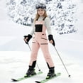 thumbnail image 5 of Girls Insulated Ski Overalls, Kids Adjustable Strap Snow Pants with Multiple Pockets, Waterproof Snowsuit for Snowboarding and Winter Play, Age 4-13 Years Pink 150, 5 of 8