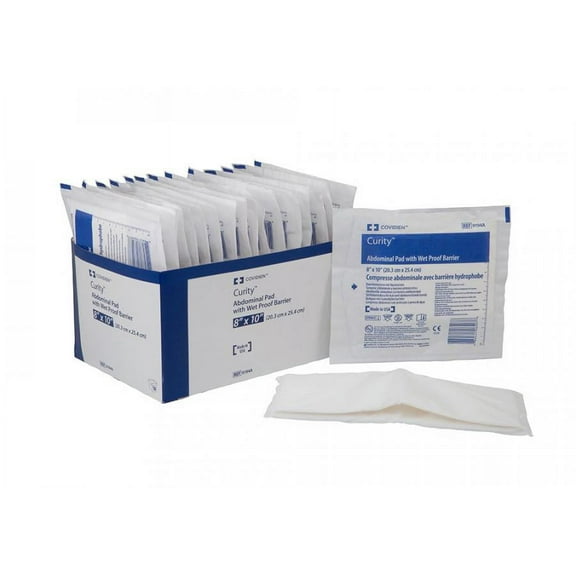 Curity Abdominal Pad - 8 Inches x 10 Inches, Non-woven Fluff, Sterile, 18 Count