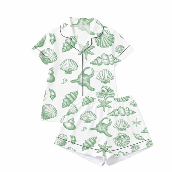 bravefron Pajama Set for Women Ocean print Short Sleeve Top with Matching Pants Soft Breathable Sleepwear Lounge Wear Cozy Nightwear Pajama Set