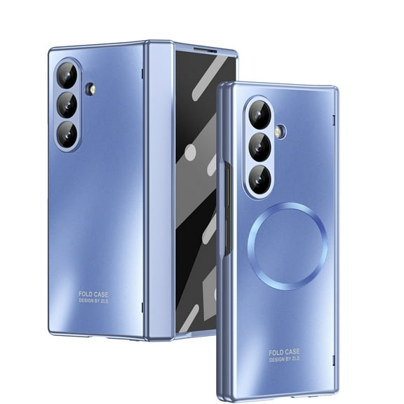 Dteck Magnetic Case for Samsung Galaxy Z Fold 7,Shockproof Electroplated PC Hinge Protection Case Compatible Mag Safe Built-in Front Screen Protector Slim Cover for Galaxy Z Fold 7,Blue